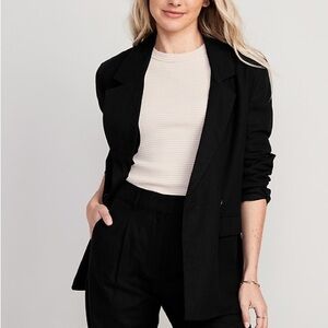 Old Navy Women's Black Linen Double Button Blazer